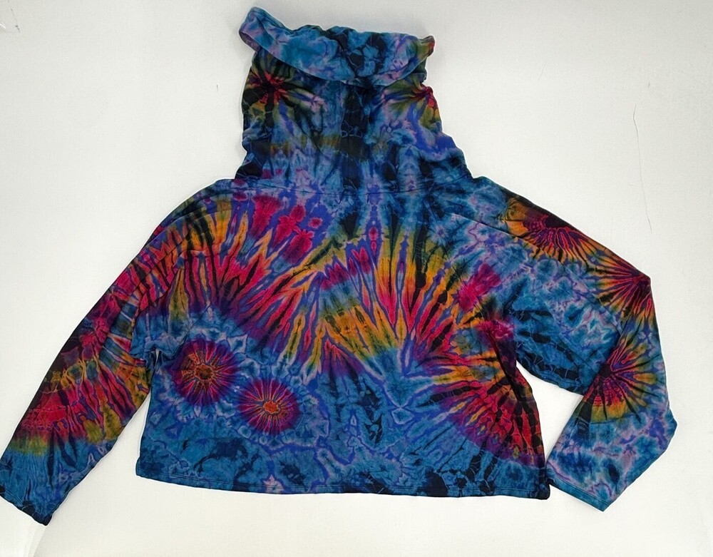 Grateful Don's Hoodie Womens Cropped Multicolor Standard Tie Dye Long Sleeve
